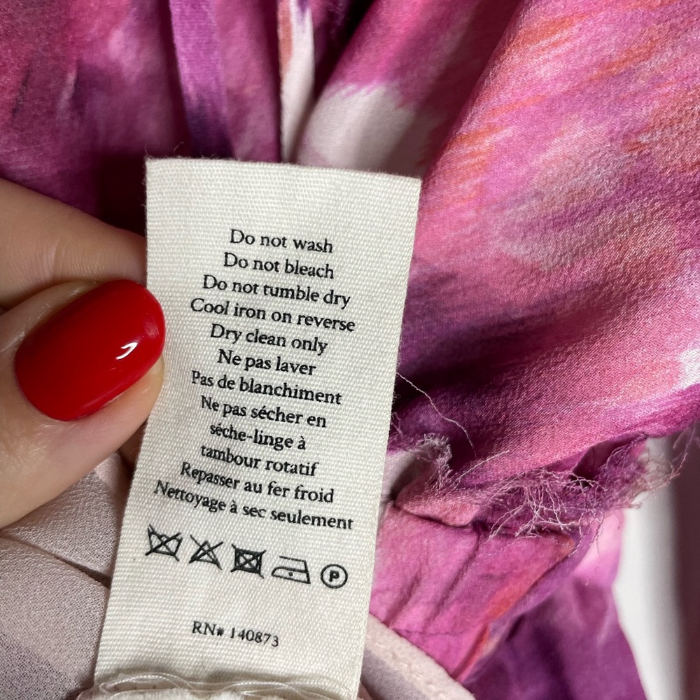 LOVESHACKFANCY Ruffled Popover Pink Purple Floral Silk Mini Dress L - Picture 8 of 12